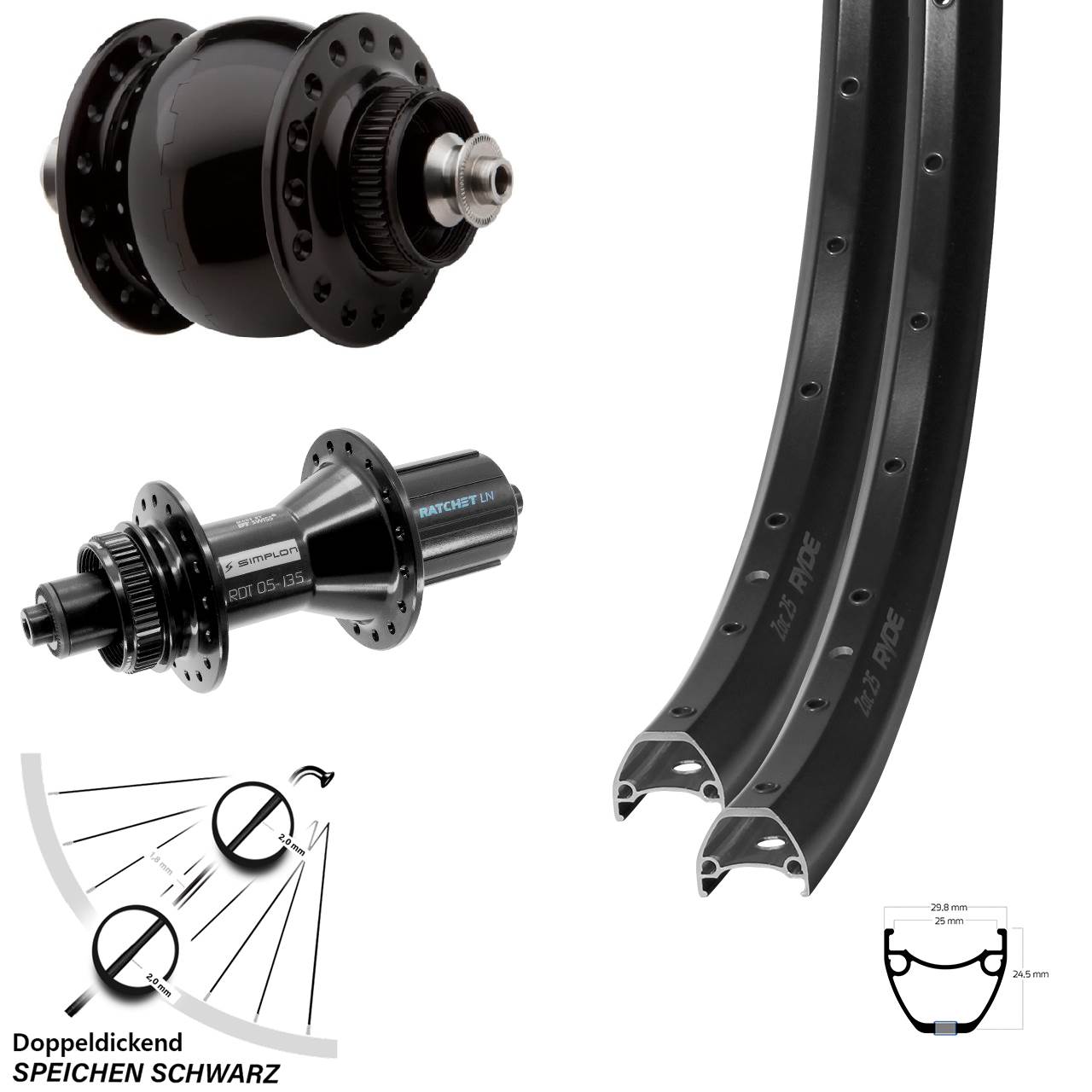 Disc Laufradsatz QR 28-29 Zoll Ryde ZAC 25 DT Swiss 370 Hybrid SON delux 8-11 fach HG