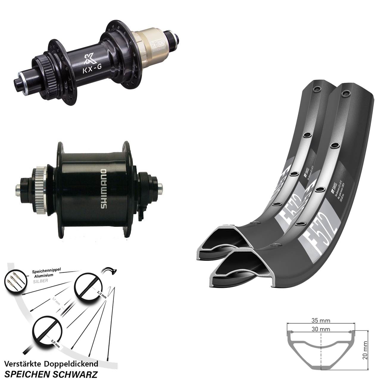 Disc Laufradsatz 29 Zoll DT Swiss F 572 KX-G Shimano DH-UR700-3D für Schnellspanner