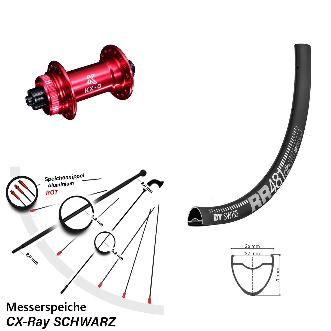 DT Swiss RR 481 KX-G rot 28 Zoll Disc Laufrad für Schnellspanner CX-Ray