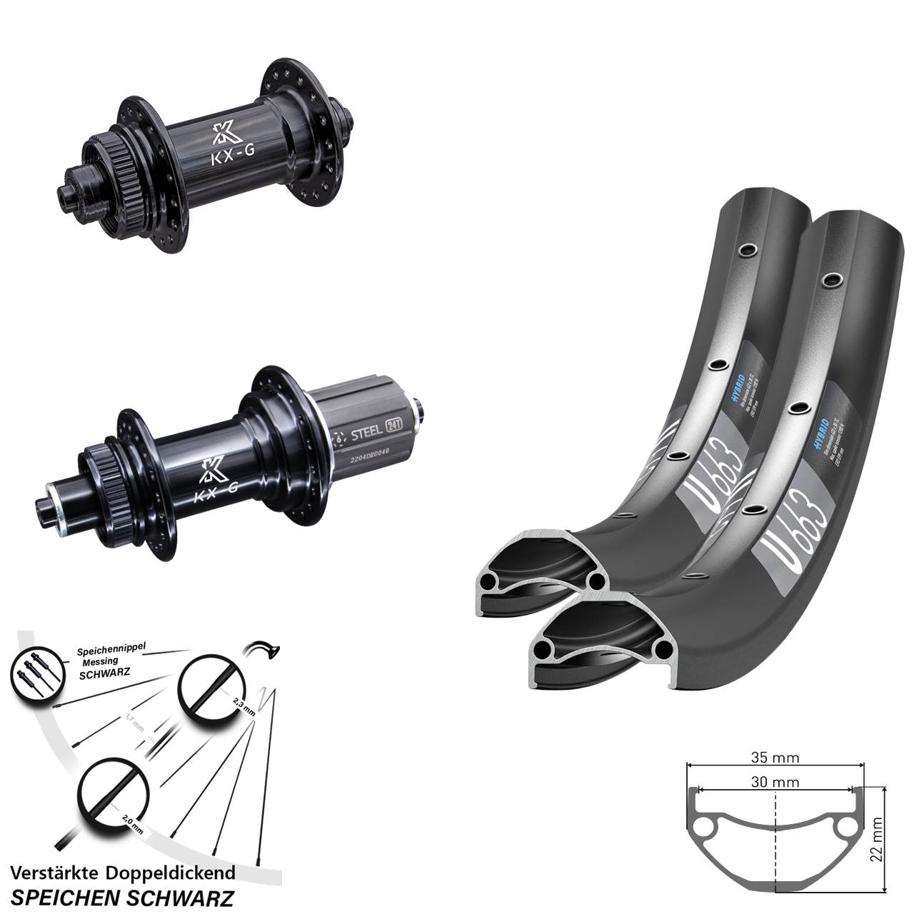 DT Swiss U 663 KX-GS verstärkt 650B Laufrad-Satz für Schnellspanner 8-12 fach HG