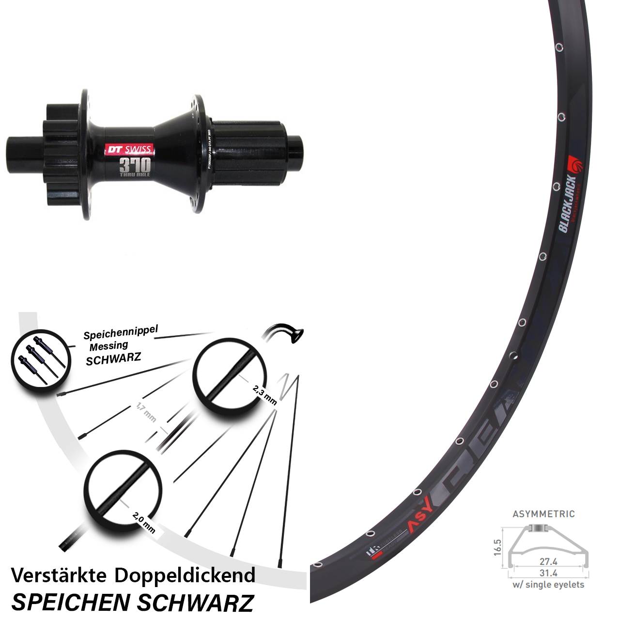 27,5 Zoll Rodi Ready 27 DT Swiss 370 Disc Laufrad 12x142 8-11 fach HG
