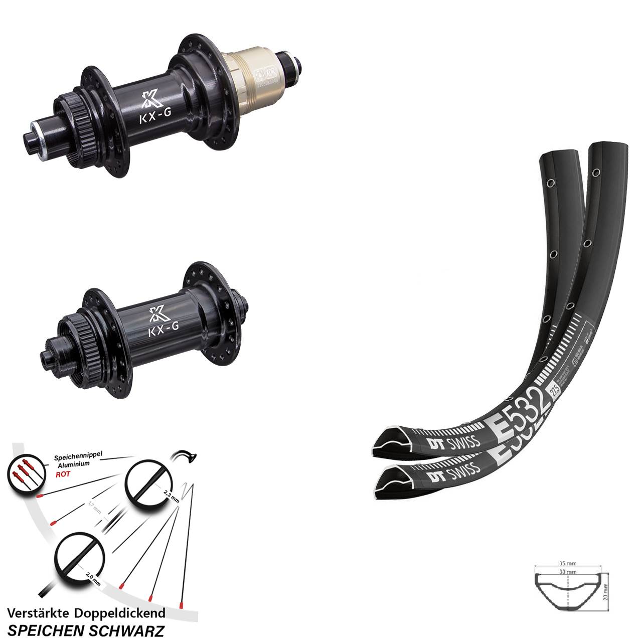 Centerlock Laufradsatz für Schnellspanner 29 Zoll DT Swiss E532 KX-G XDR