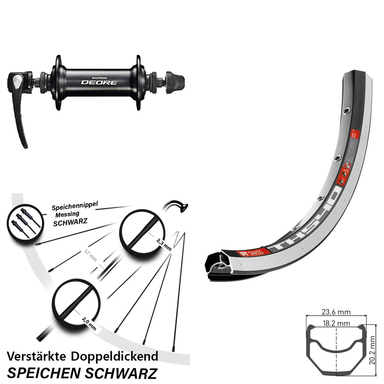 28 Zoll DT Swiss TK 540 Shimano HB-T610 Vorderrad für Schnellspanner