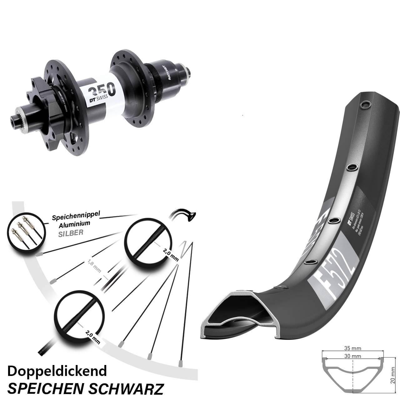 Boost Hinterrad 6-Loch QR 29 Zoll DT Swiss F 572-350 SRAM XD