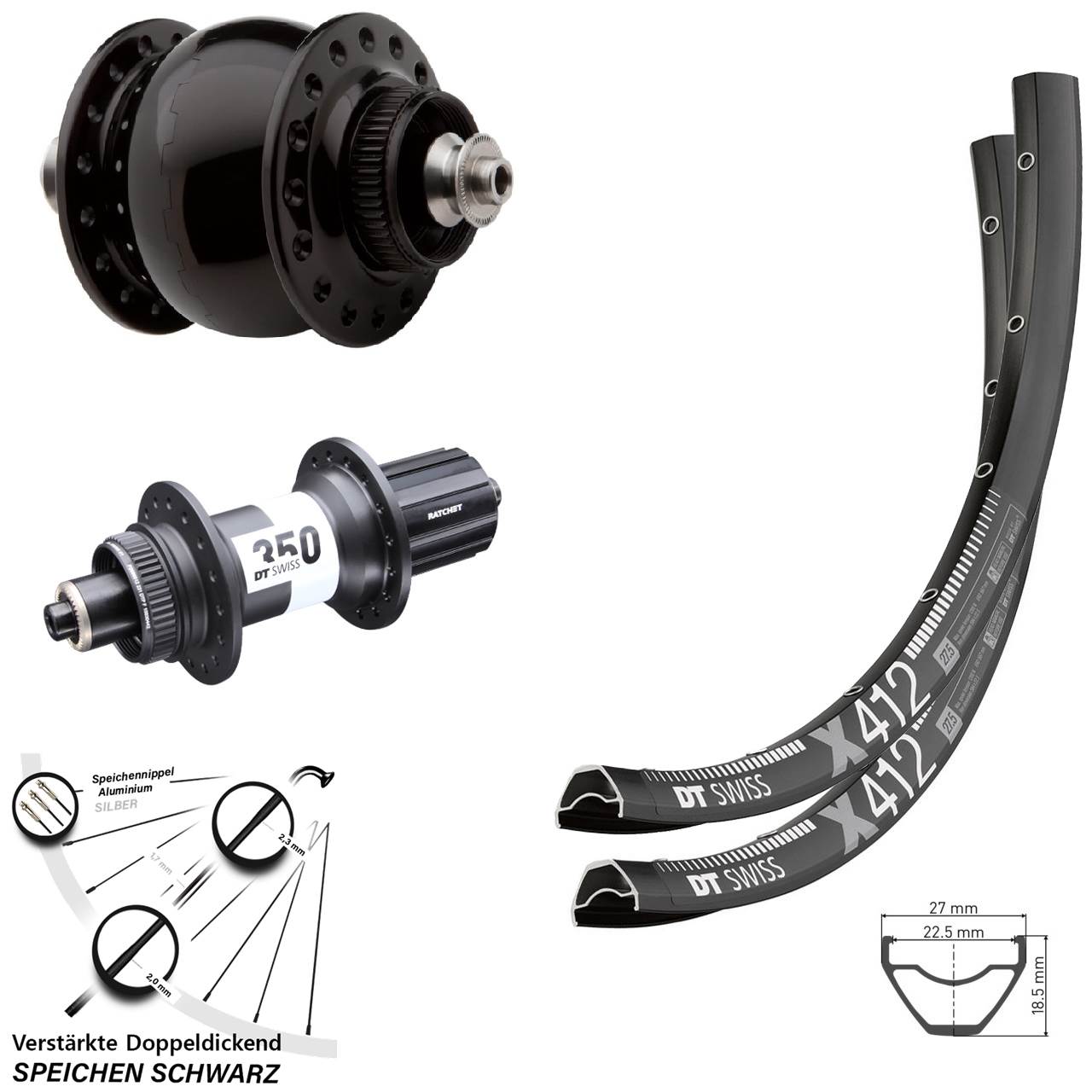 DT Swiss X412-350 SON delux 29 Zoll Laufrad-Satz QR 8-11 fach