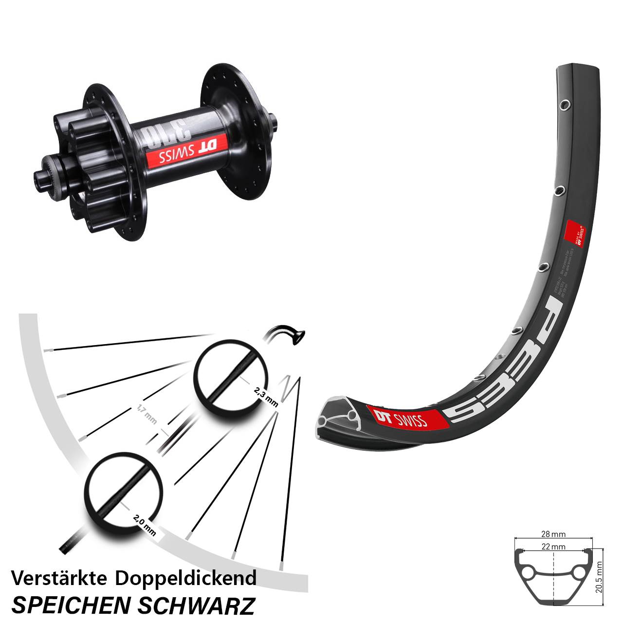 28 Zoll verstärkt 533d DT Swiss 370 Disc Vorderrad für Schnellspanner