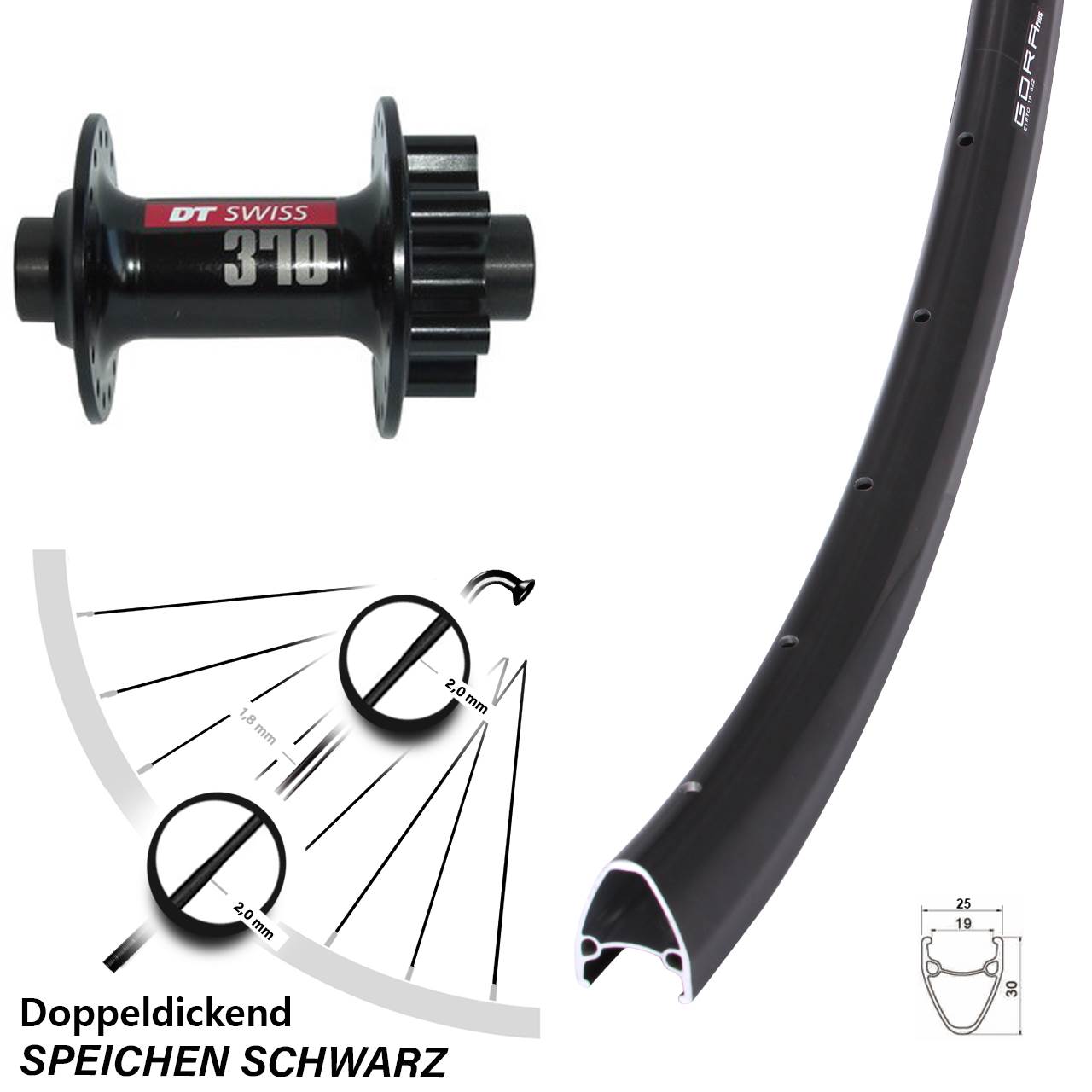 28 Zoll Gora Plus DT Swiss 370 Disc Laufrad 12x100