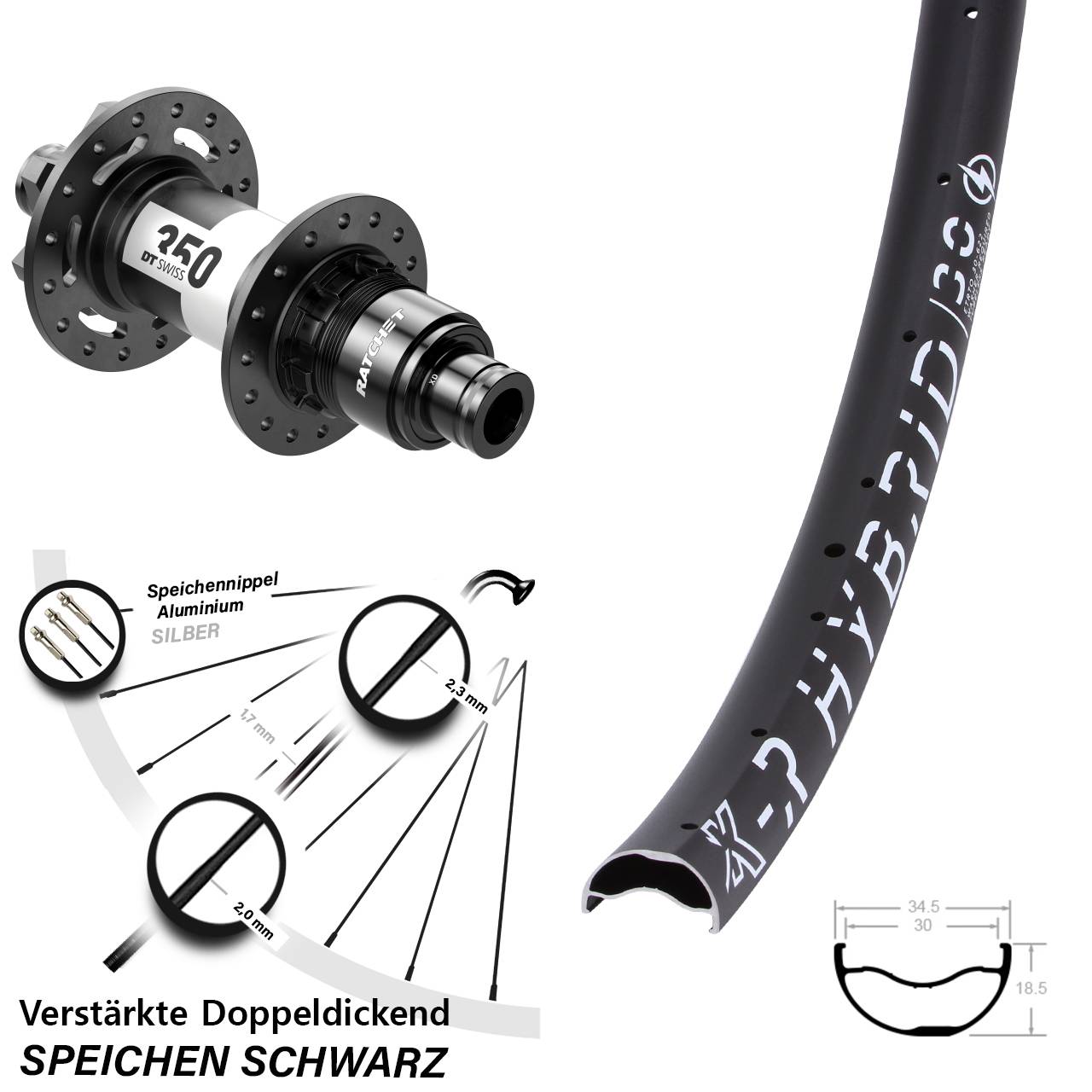 KX-R Hybrid 30 DT Swiss 350 Ratchet 36 29 Zoll Disc Hinterrad 12x142 XD
