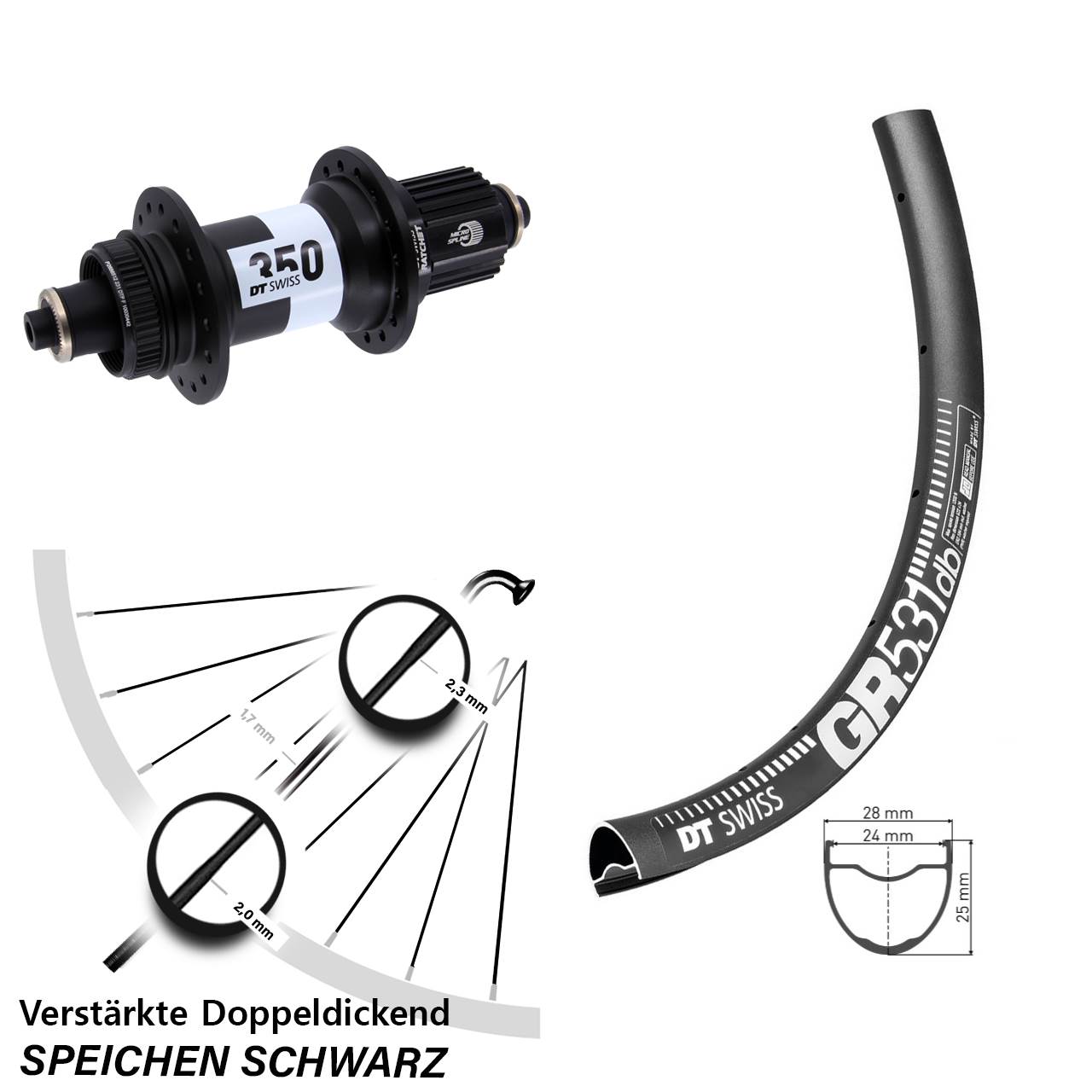 Hinterrad Centerlock 27,5 Zoll DT Swiss GR 531 350 Ratchet 36 QR Shimano Micro Spline