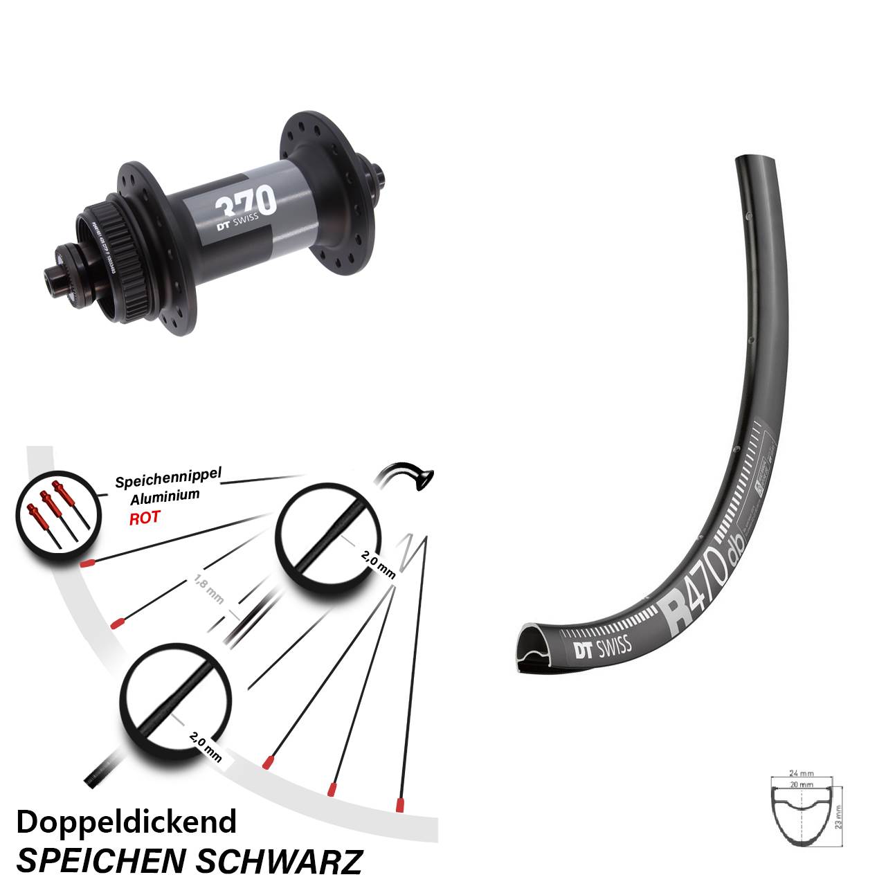 DT Swiss R470-370 28 Zoll Centerlock Vorderrad für Schnellspanner