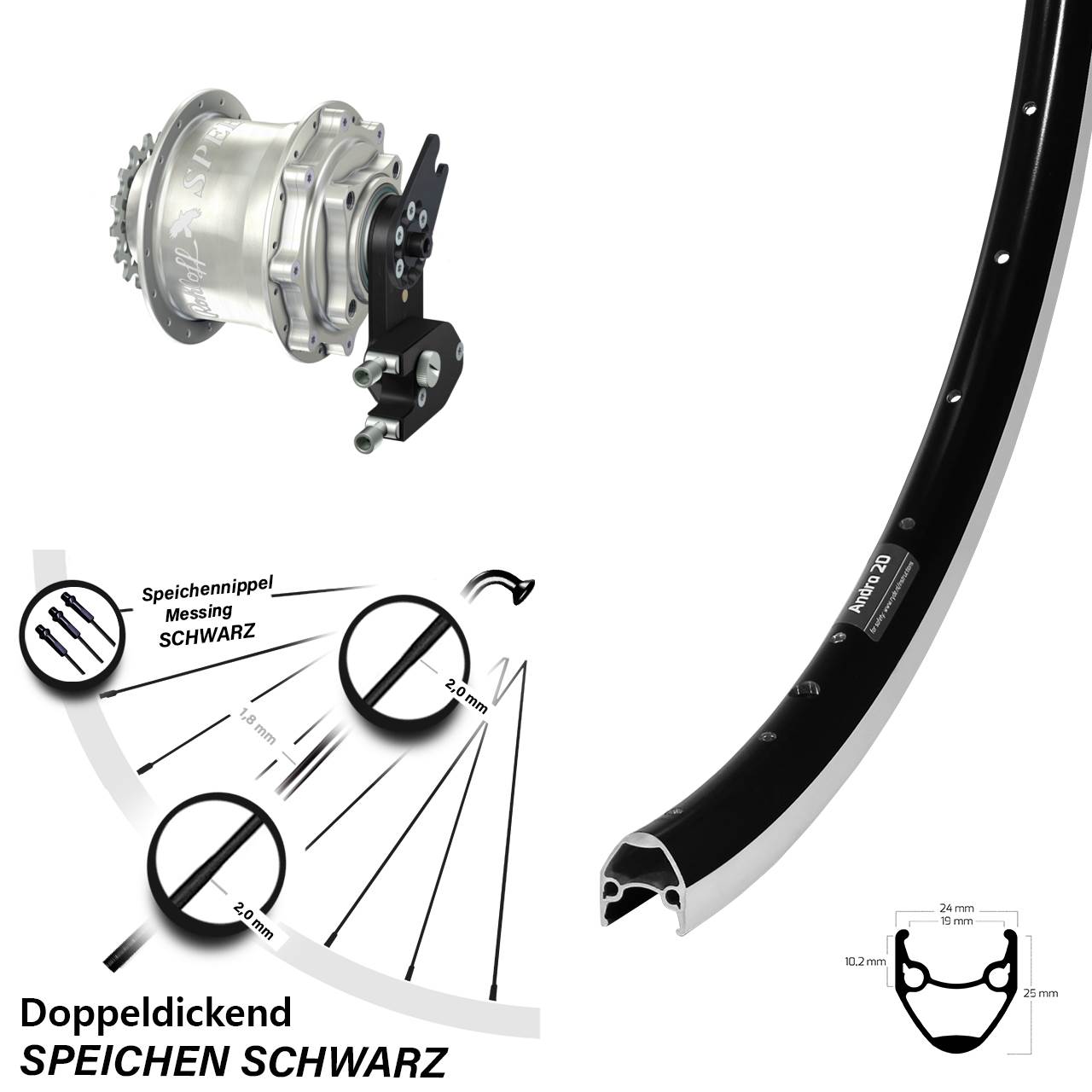 Ryde Andra 20 Hinterrad 28 Zoll mit Rohloff Speedhub CC OEM2 DB Nabe