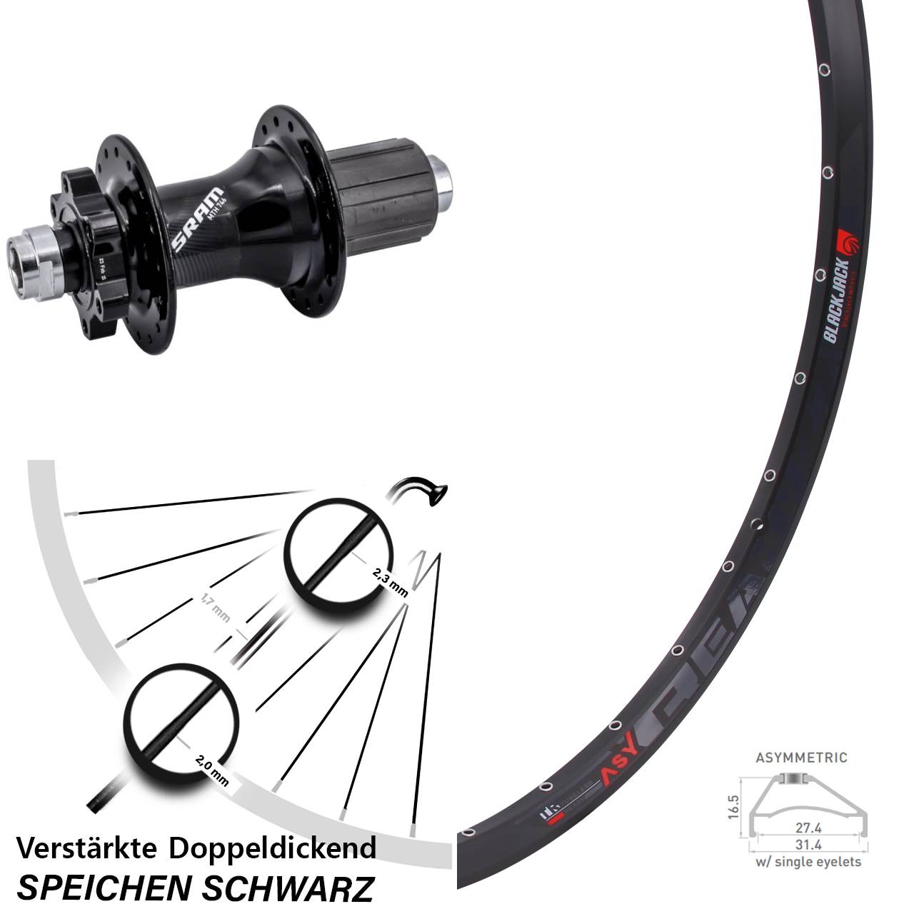 27,5 Zoll Rodi Ready 27 Sram 746 Disc Hinterrad 12x148 8-11 fach