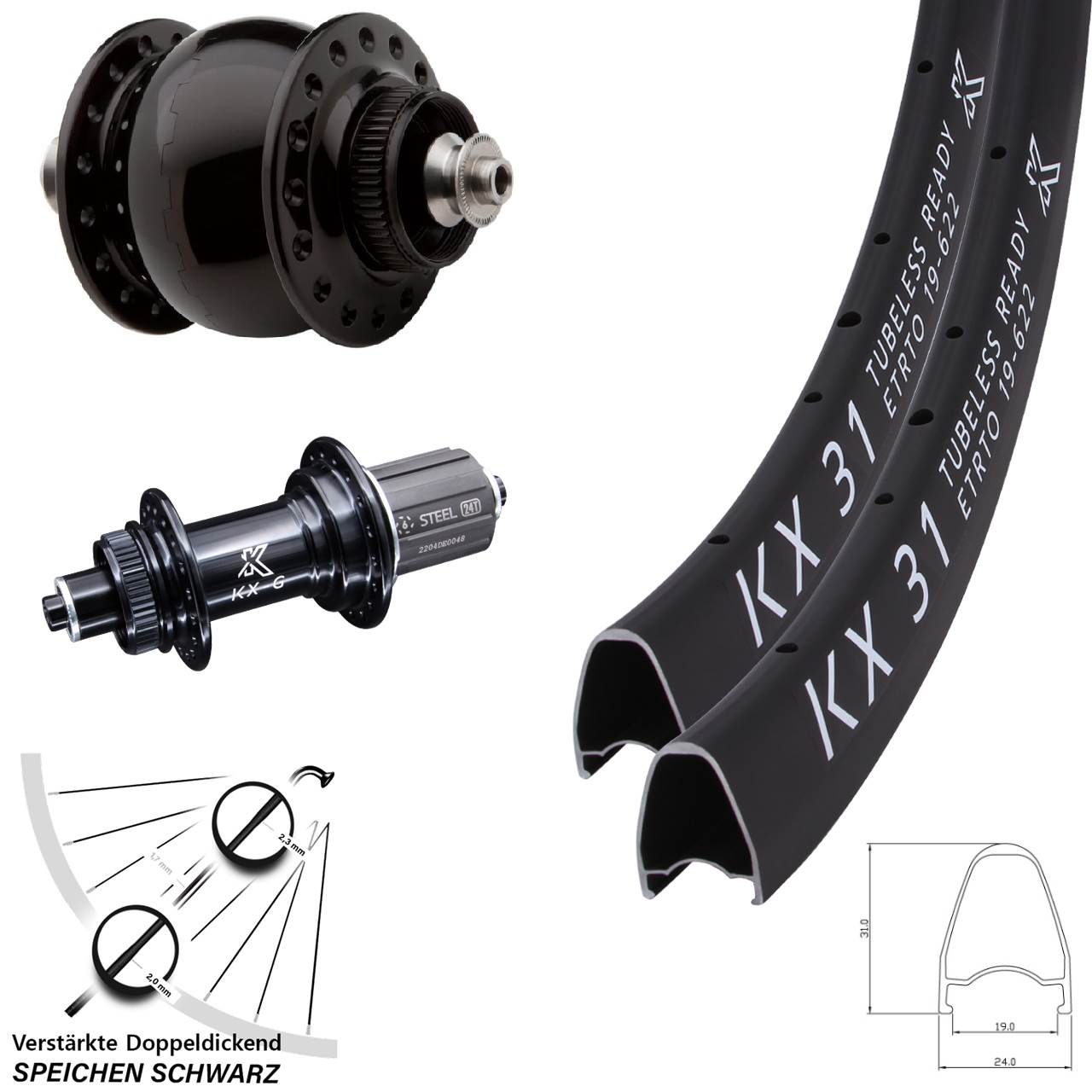 KX-GS 31 Heavy Duty SONdelux 28 Zoll Disc Laufradsatz QR 8-12 fach HG