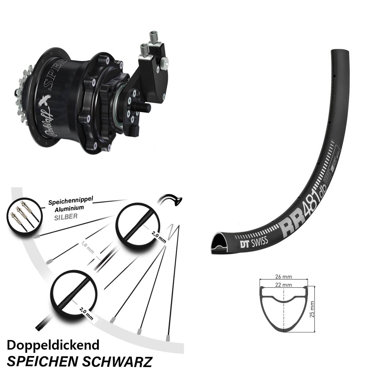Hinterrad 28 Zoll DT Swiss RR 481 Disc Rohloff Speedhub 500/14 TS DB OEM Tandem schwarz