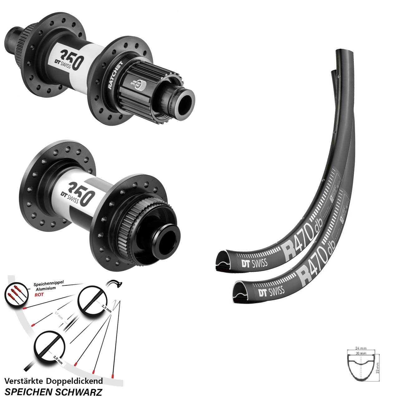 28 Zoll DT Swiss R470 350 Micro Spline Disc Laufradsatz 12x100/142
