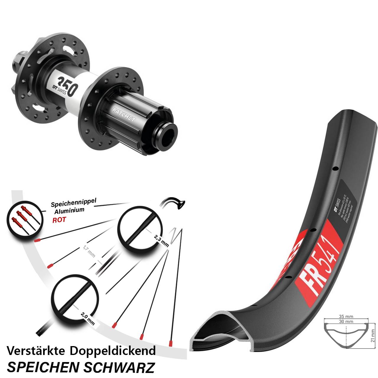 Hinterrad 12x148 29 Zoll DT Swiss FR 541-350 Ratchet 36 Disc 8-11 fach HG