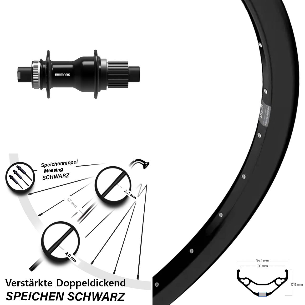 Ryde Disc 30 Shimano FH-TC500-B 27,5 Zoll Centerlock Hinterrad 12x148 Micro Spline