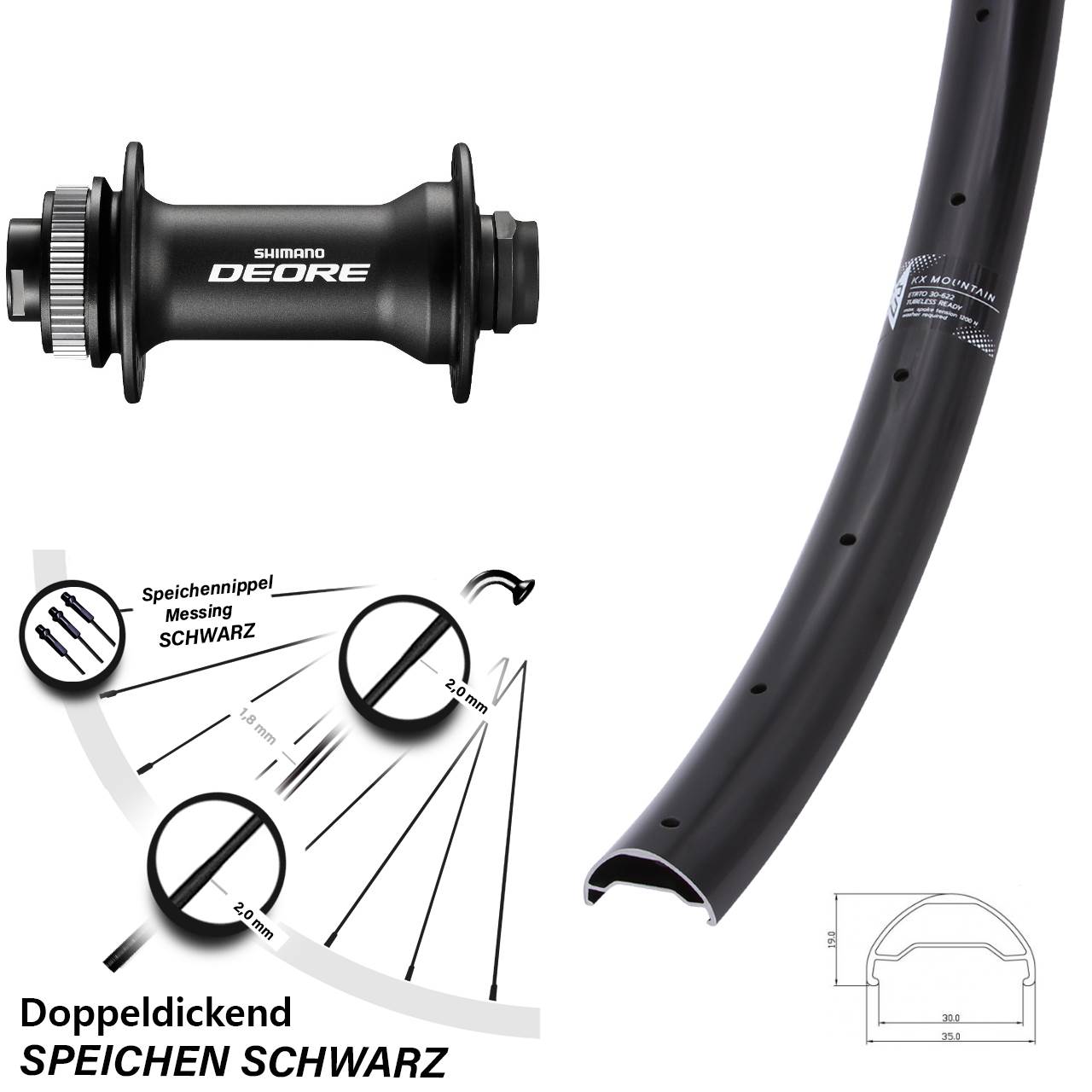 Centerlock Vorderrad 29 Zoll KX Mountain Shimano Deore 15x110 Boost