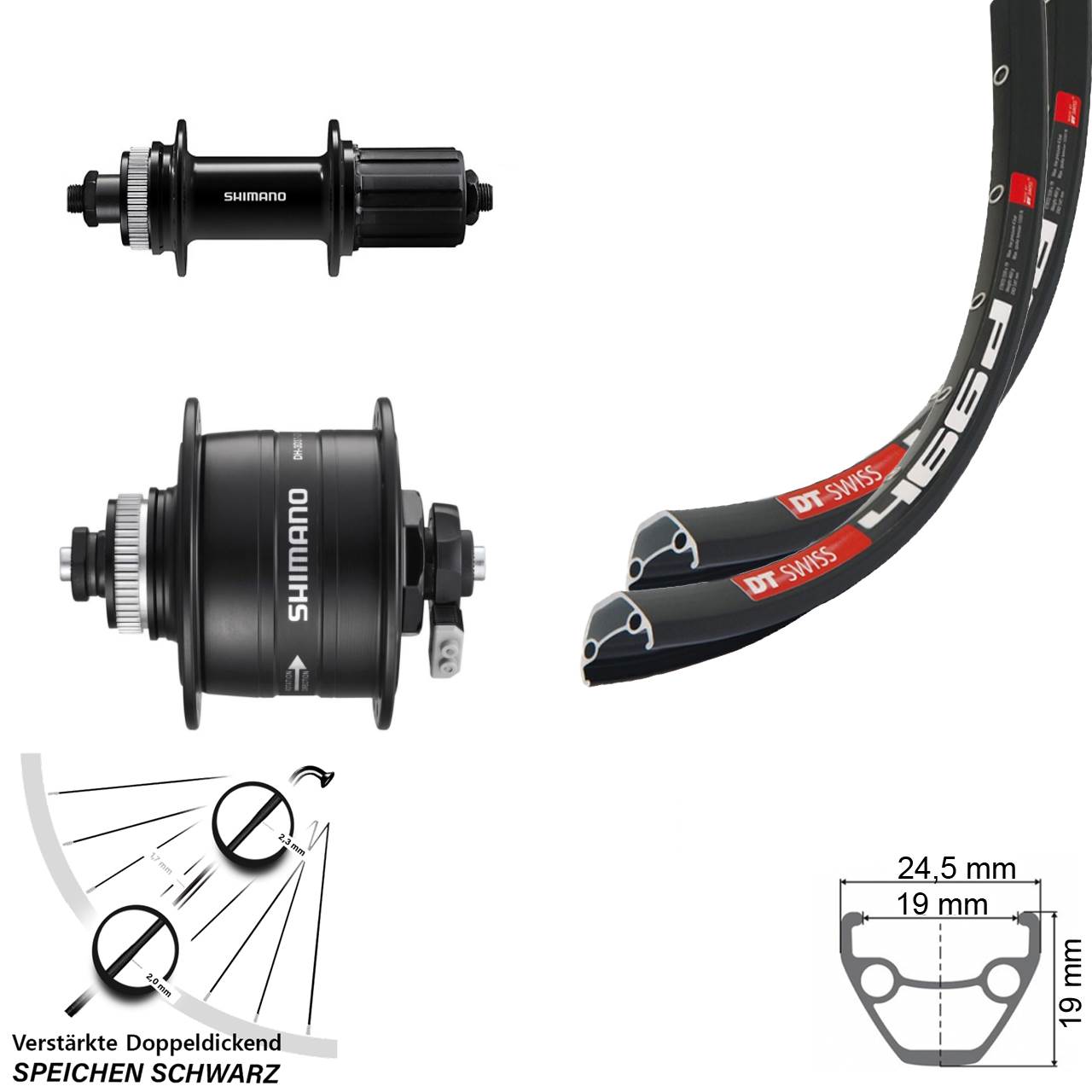 28 Zoll DT Swiss 466 Shimano DH-3D37 FH-QC400 Centerlock Laufradsatz QR 8-11 fach HG