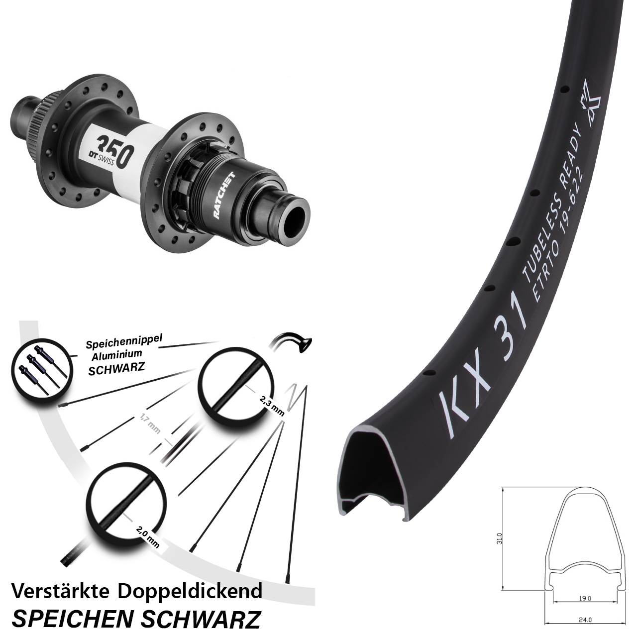 KX31 DT Swiss 350 28 Zoll Disc Laufrad 12x142 SRAM XDR