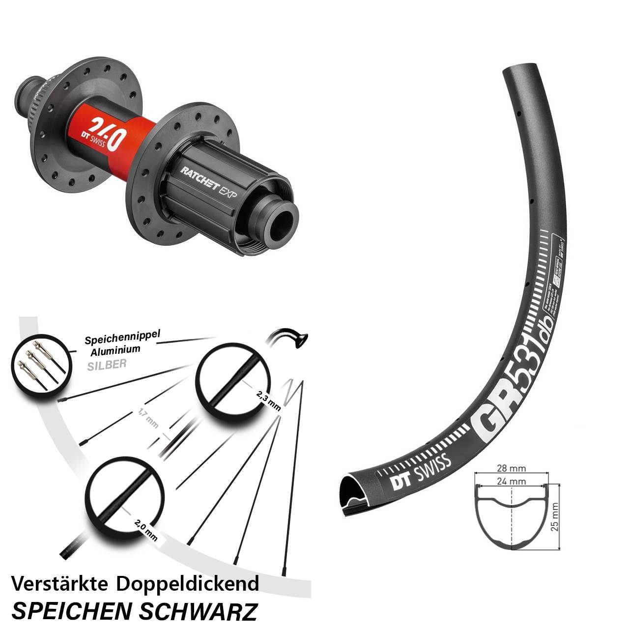 Centerlock Hinterrad 27,5 Zoll DT Swiss GR 531 DT Swiss 240 EXP Road 11-12 fach 12x142