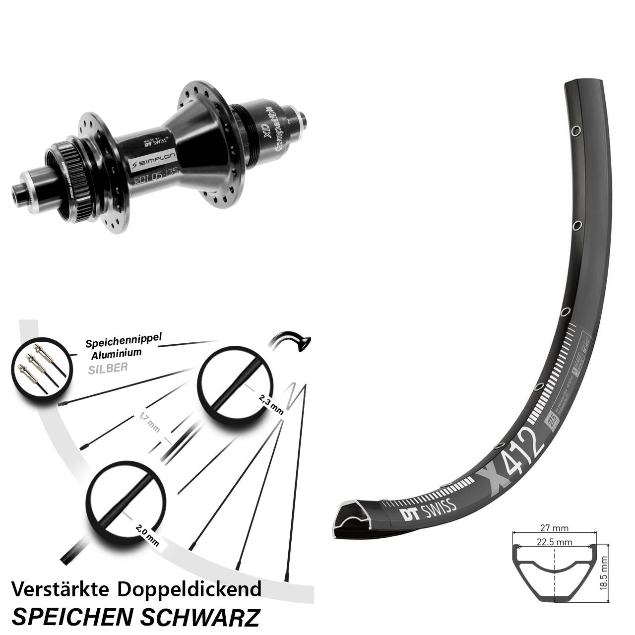 Disc Laufrad 29 Zoll DT Swiss X 412-370 SRAM XD für Schnellspanner