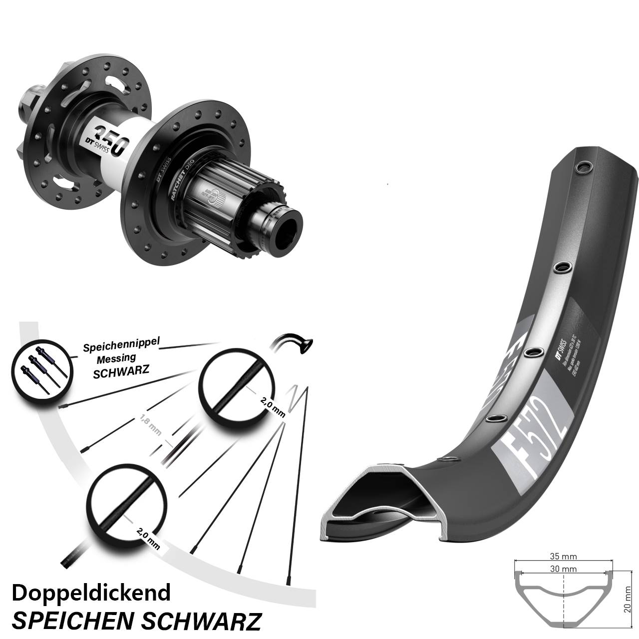 Hinterrad 6-Loch 29 Zoll DT Swiss F572-350 DEG 72 Shimano Micro Spline 12x148
