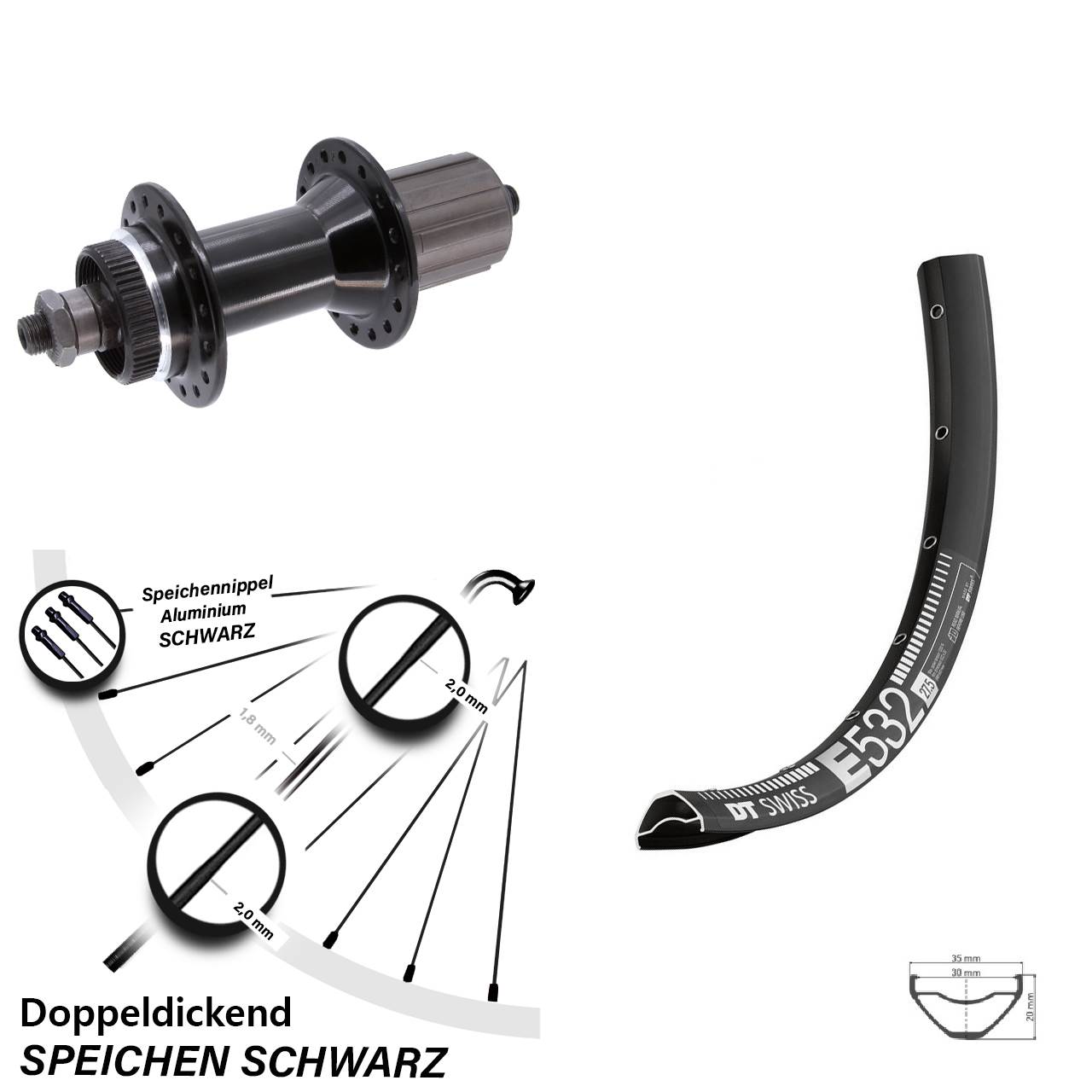 27,5 Zoll DT Swiss E 532 Hinterrad Joytech 8-11 fach