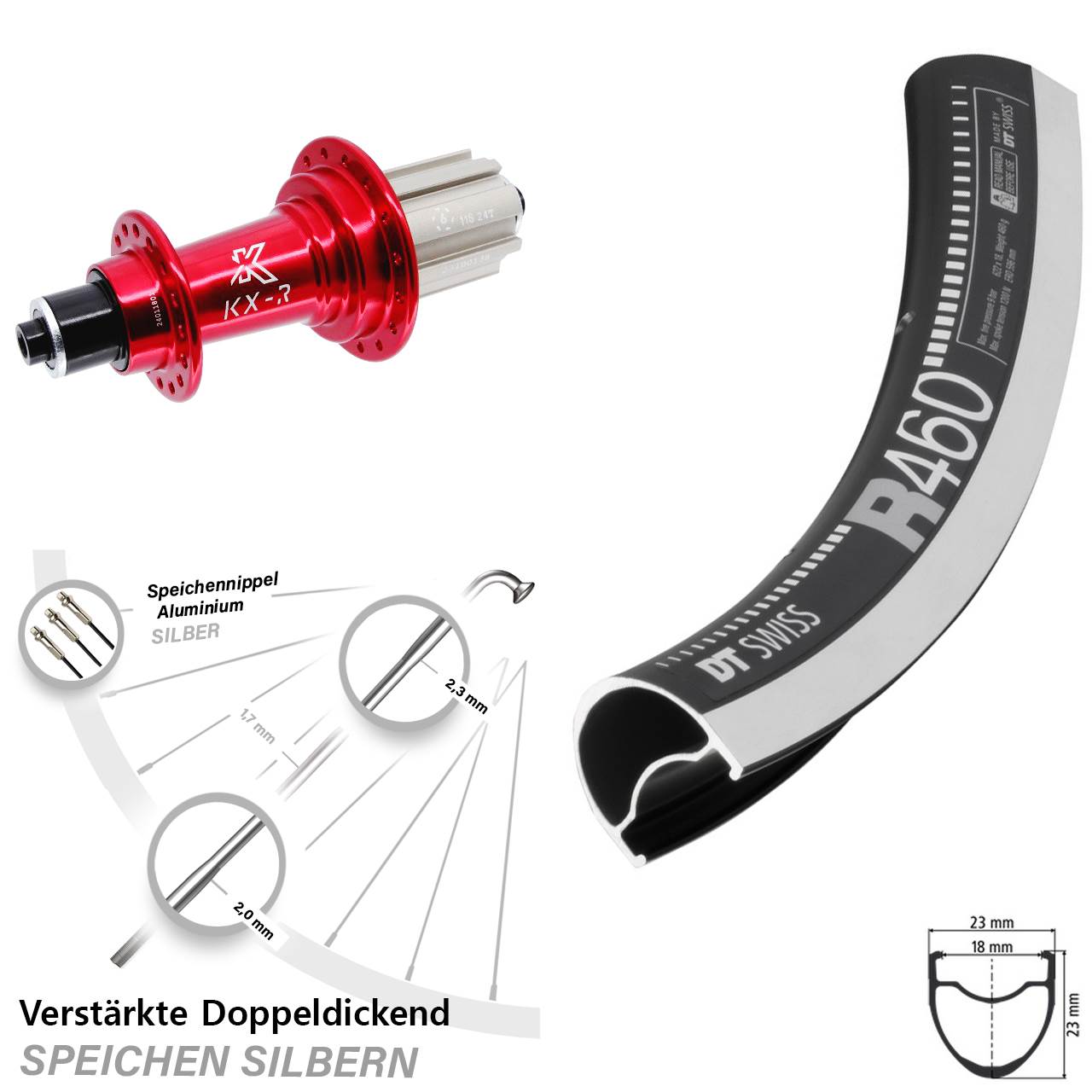 Hinterrad QR 28 Zoll DT Swiss R 460 KX-R rot 8-12 fach Campagnolo