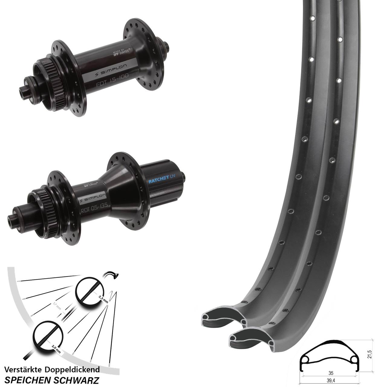Laufradsatz Centerlock QR 27,5 Zoll Ambrosio E35-370 DT Swiss 370 Hybrid 8-11 fach