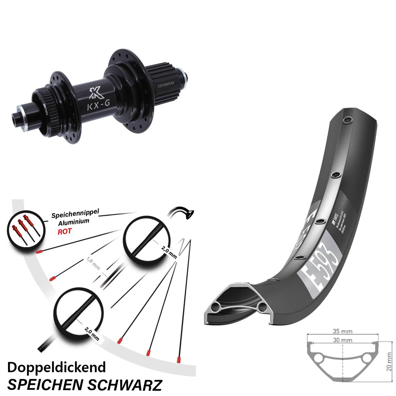 DT Swiss E593 KX-GS verstärkt 27,5 Zoll Disc Laufrad QR Micro Spline
