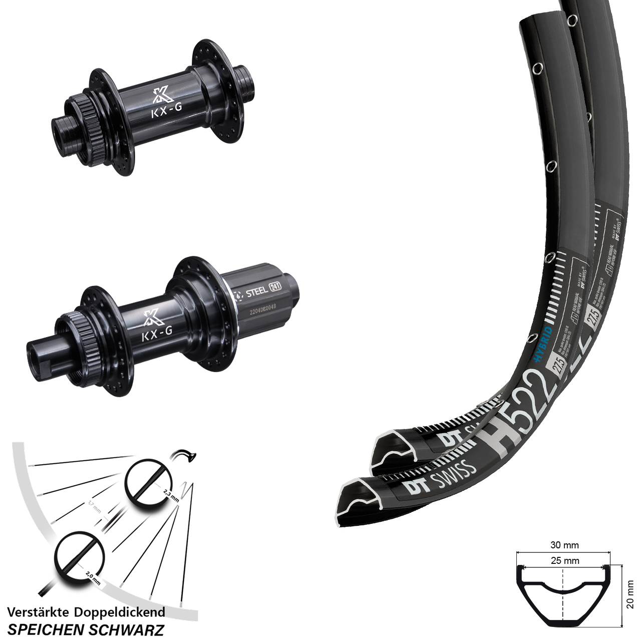Disc Laufradsatz 15x100 12x142 29 Zoll DT Swiss H522 KX-GS Heavy Duty 8-12 fach