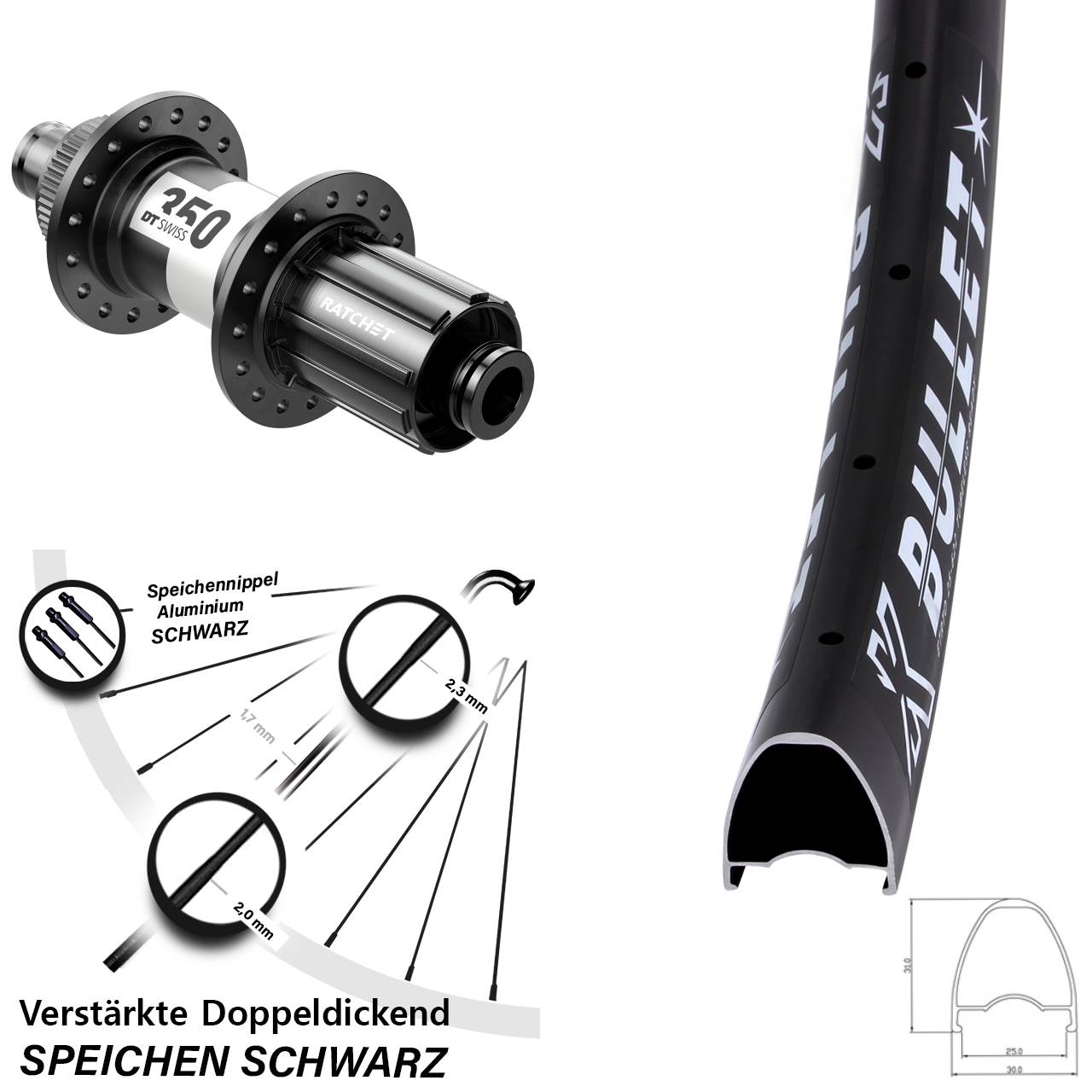Centerlock Hinterrad 12x142 29 Zoll KX Bullet DT Swiss 350 8-11 fach HG