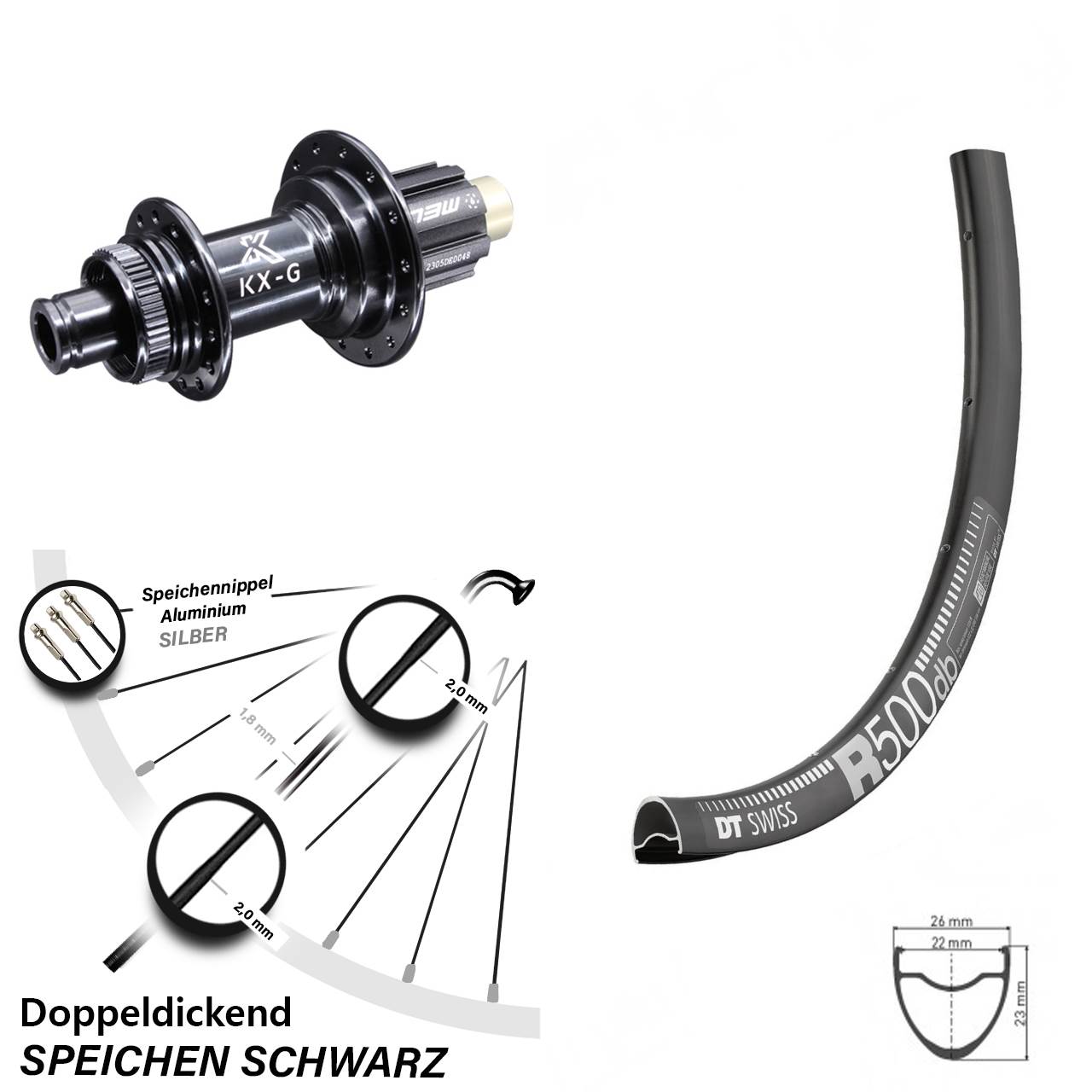 DT Swiss R 500 28 Zoll Hinterrad KX-G N3W 12x142