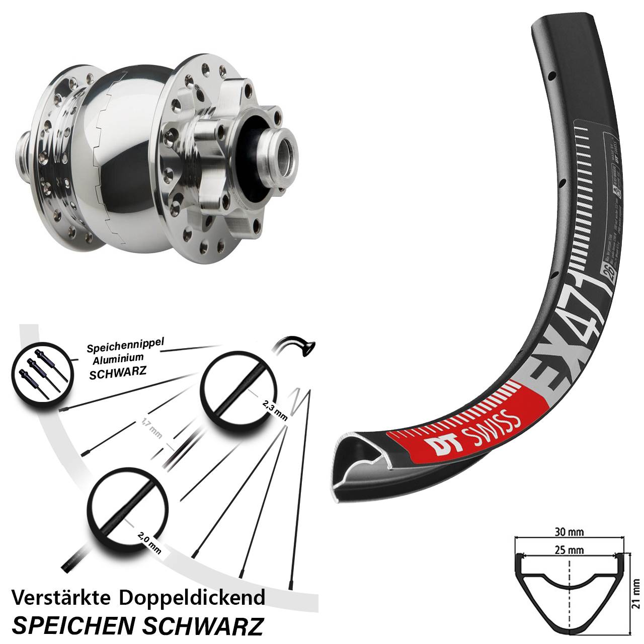 650B DT Swiss EX 471 SON 28 Dynamo-Vorderrad 6-Loch 12x100