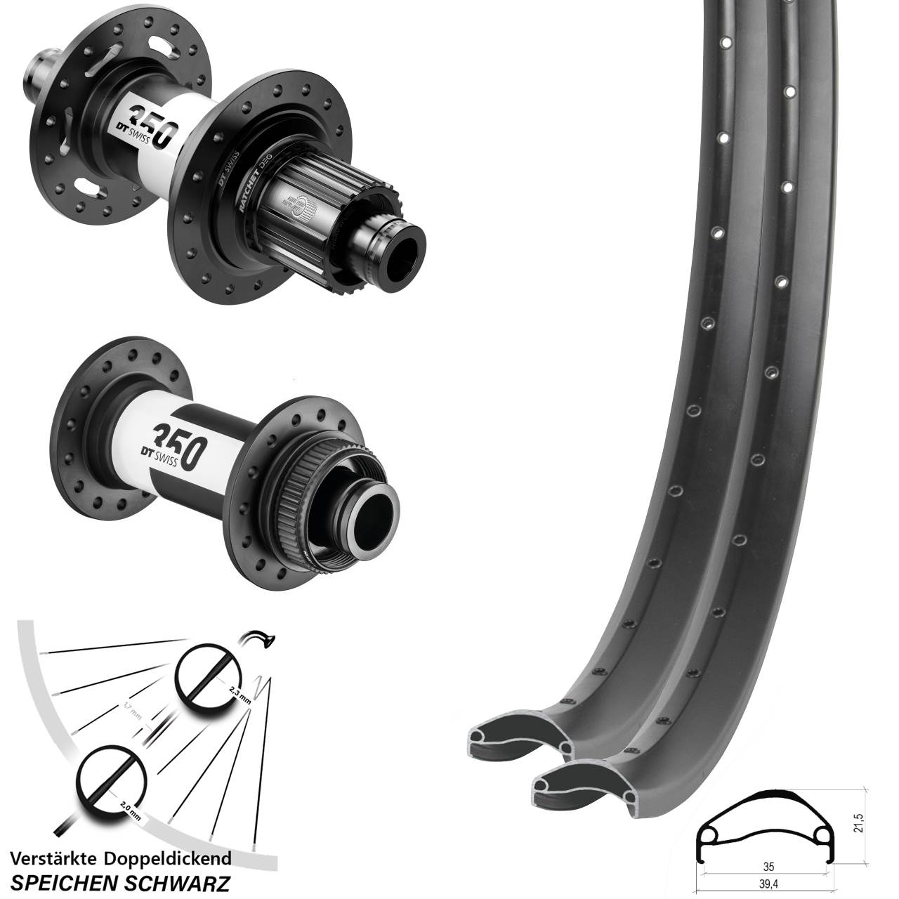 29 Zoll Ambrosio E35 DT Swiss 350 DEG 72 Centerlock Laufradsatz Boost Micro Spline
