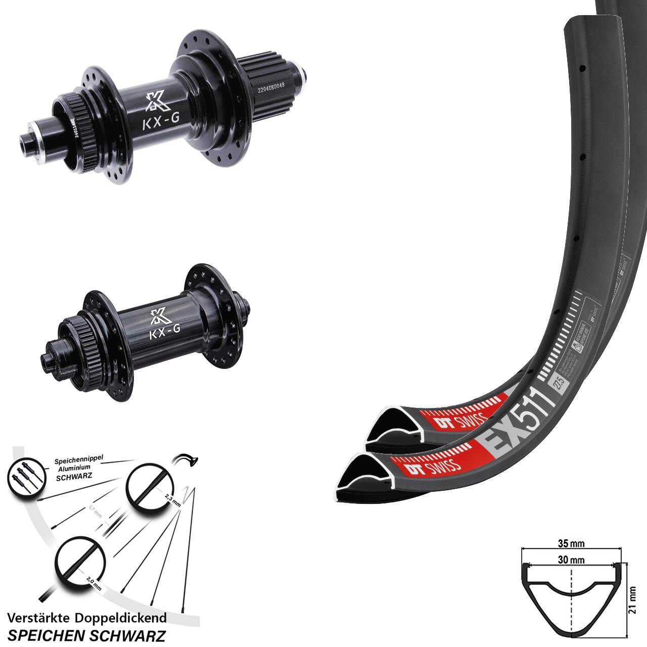 DT Swiss EX511 KX-GS Heavy Duty 29 Zoll Disc Laufrad-Satz QR Micro Spline