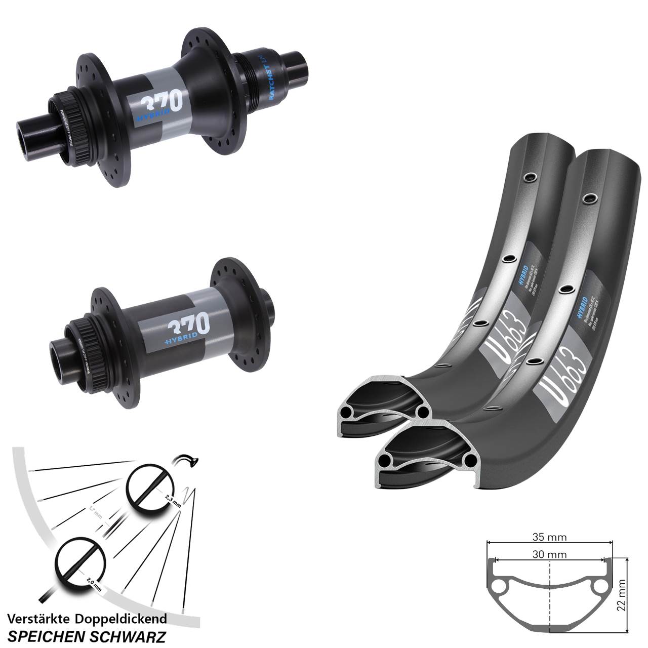 DT Swiss U663-370 Hybrid 650B Disc Laufradsatz 15x110 12x148 XD