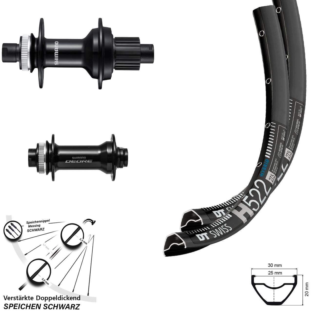 Disc Laufrad-Satz 28-29 Zoll DT Swiss H 522 Shimano Deore FH-MT510-B Micro Spline Boost