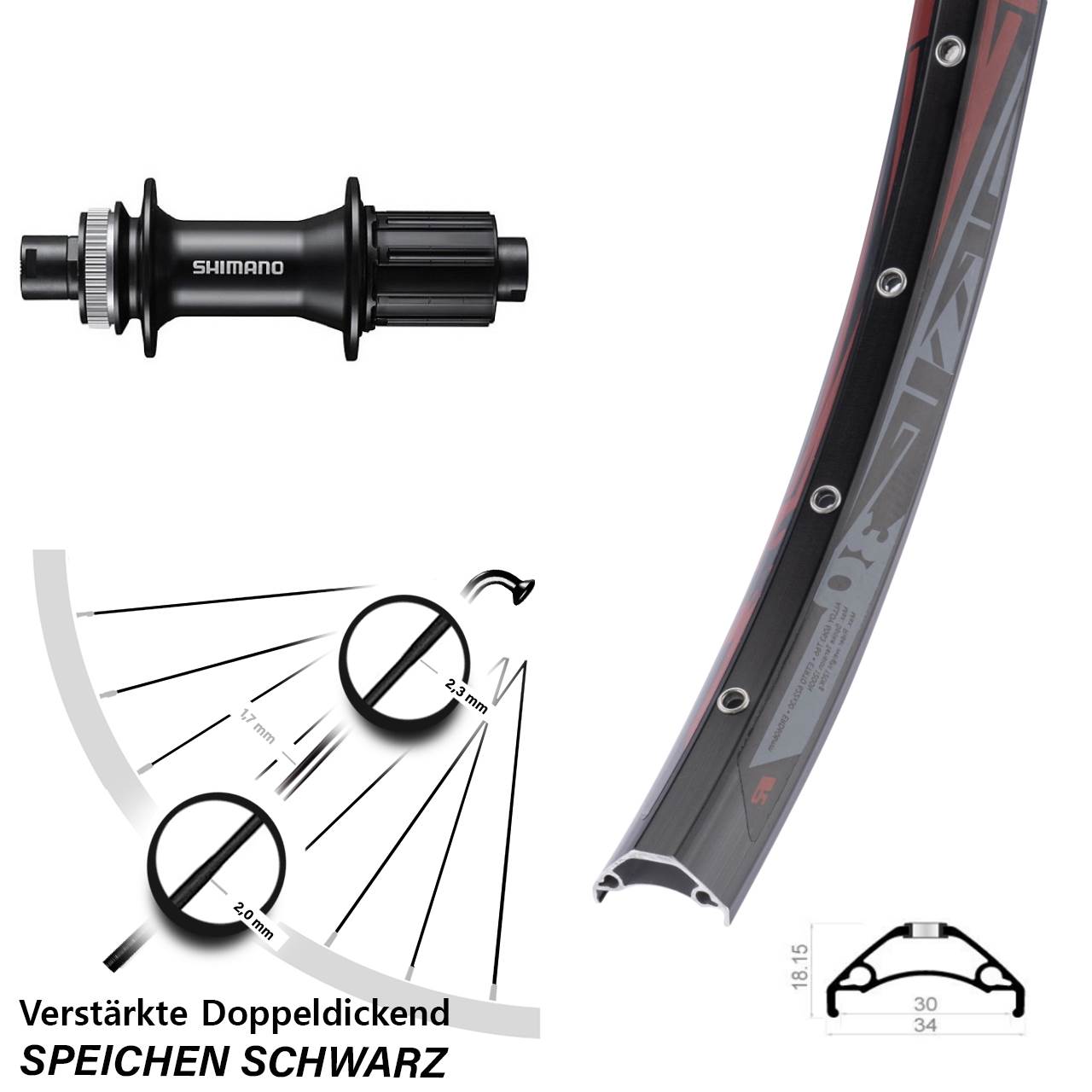 Centerlock Hinterrad 29 Zoll Rodi TRYP 30 Shimano FH-MT400 8-11 fach 12x142