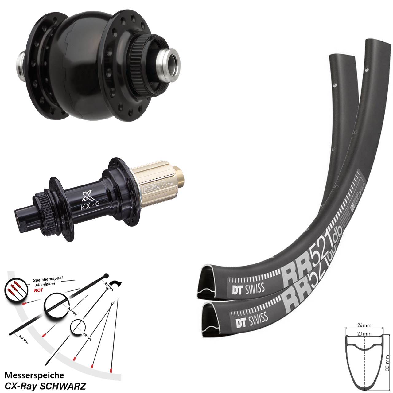 DT Swiss RR521 KX-G SON delux 28 Zoll Disc Laufrad-Satz 12x100/142 CX-Ray 8-12 fach HG