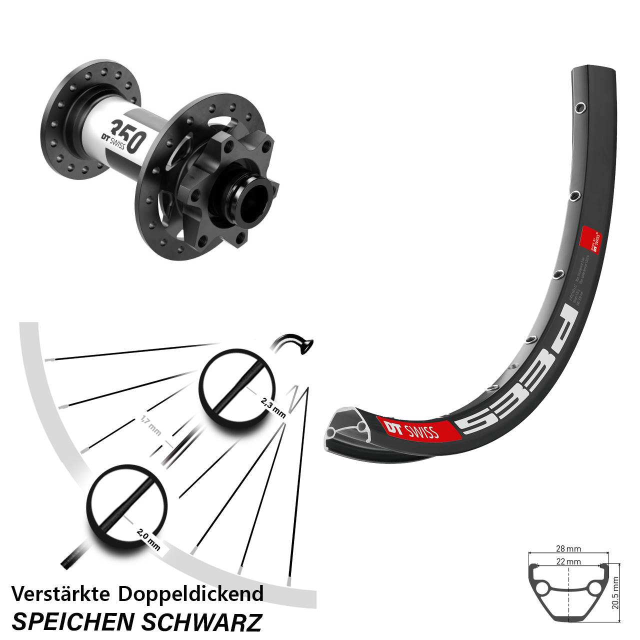DT Swiss 533d-350 28-29 Zoll 6-Loch Vorderrad 15x110 Boost