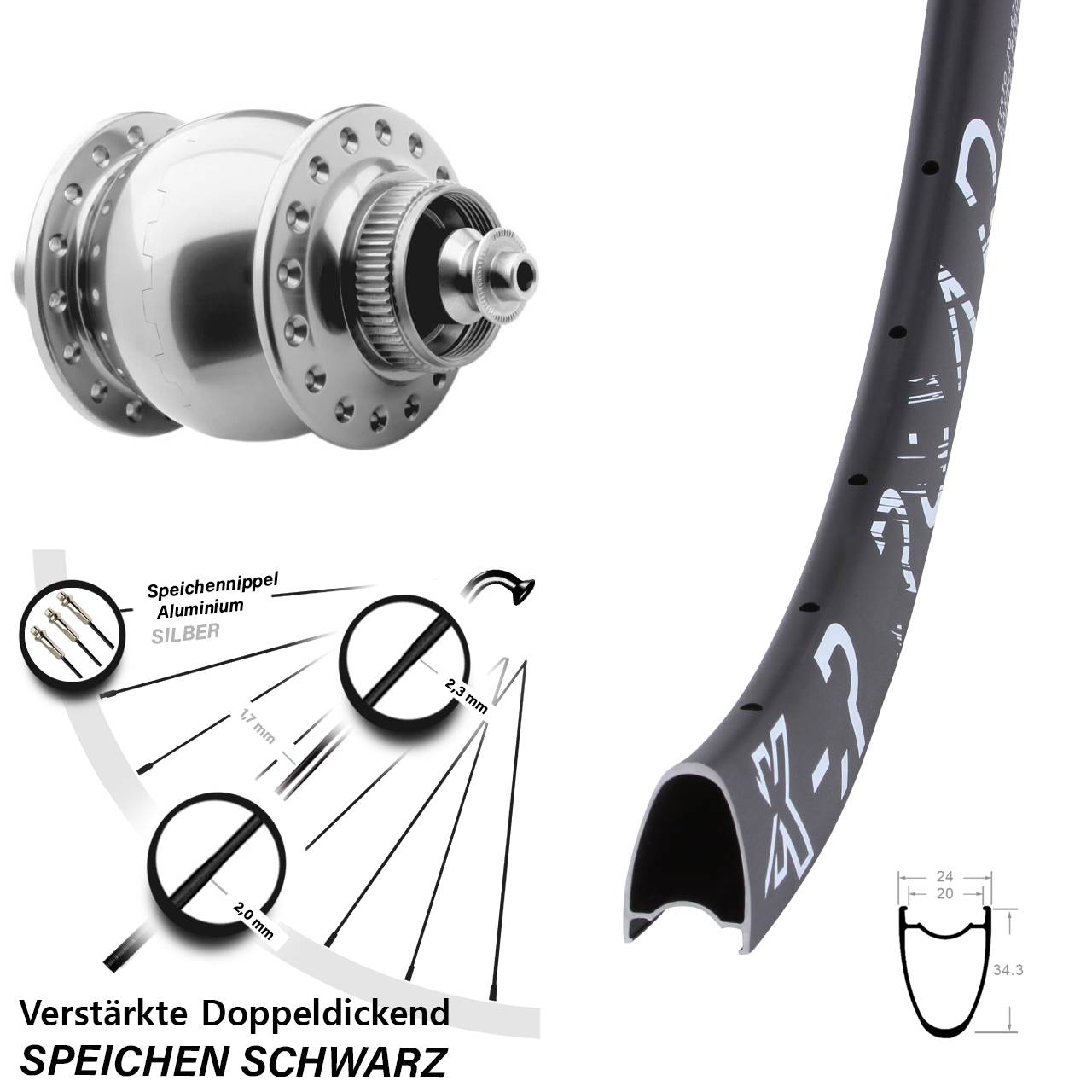 SON 28 KX-R Road 29 Zoll Centerlock Dynamovorderrad für Schnellspanner