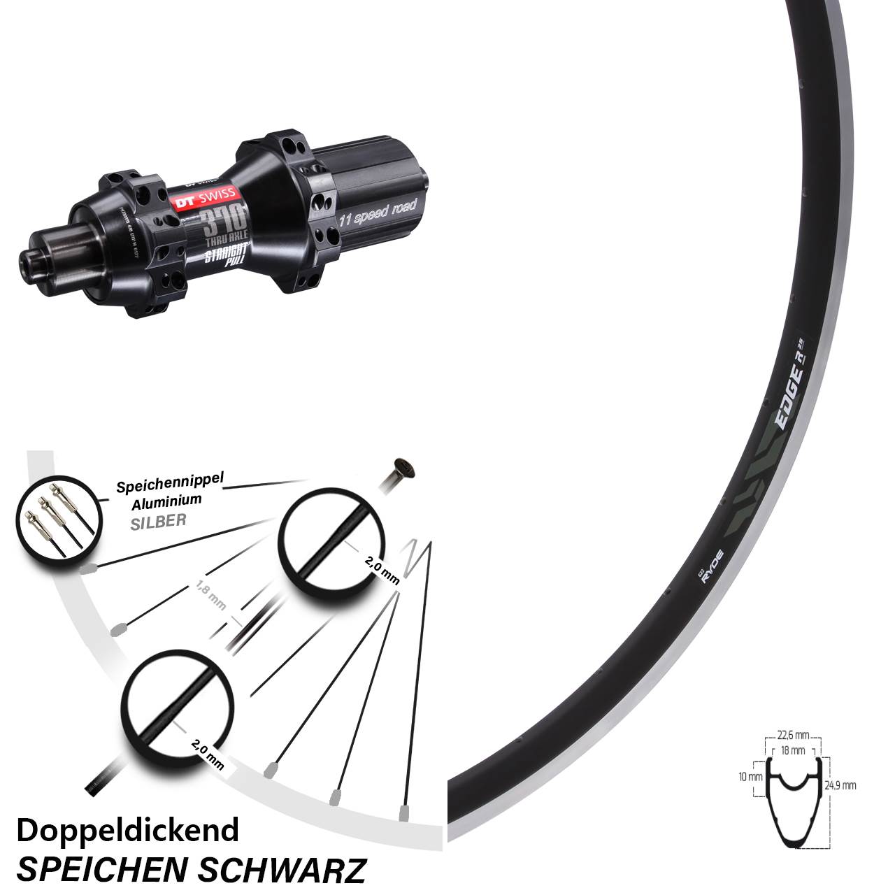 Hinterrad QR 28 Zoll Ryde Edge R 25 DT Swiss 370 11-12 fach