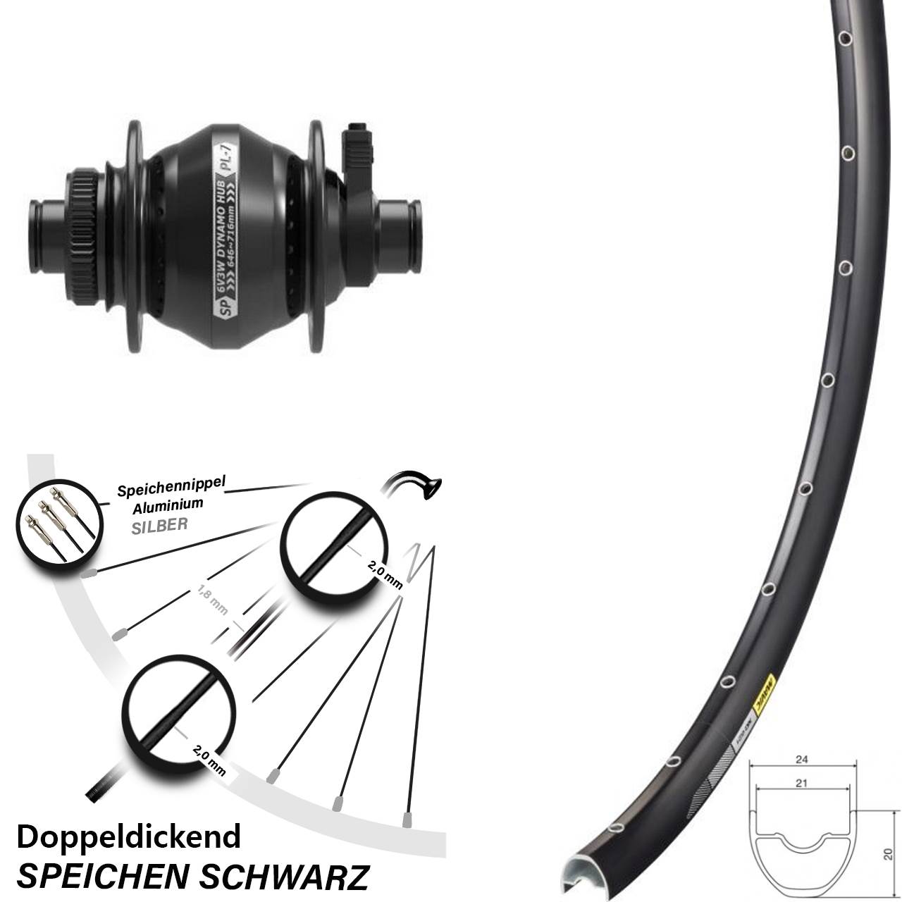 29 Zoll Mavic XC 621 Shutter PL-7 Disc Nabendynamovorderrad 12x100