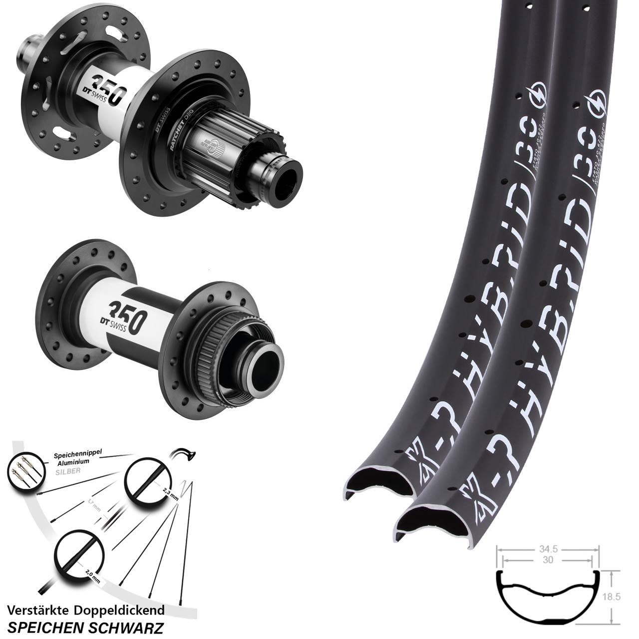 KX R Hybrid 30 DT Swiss 350 Centerlock Laufradsatz schwarz