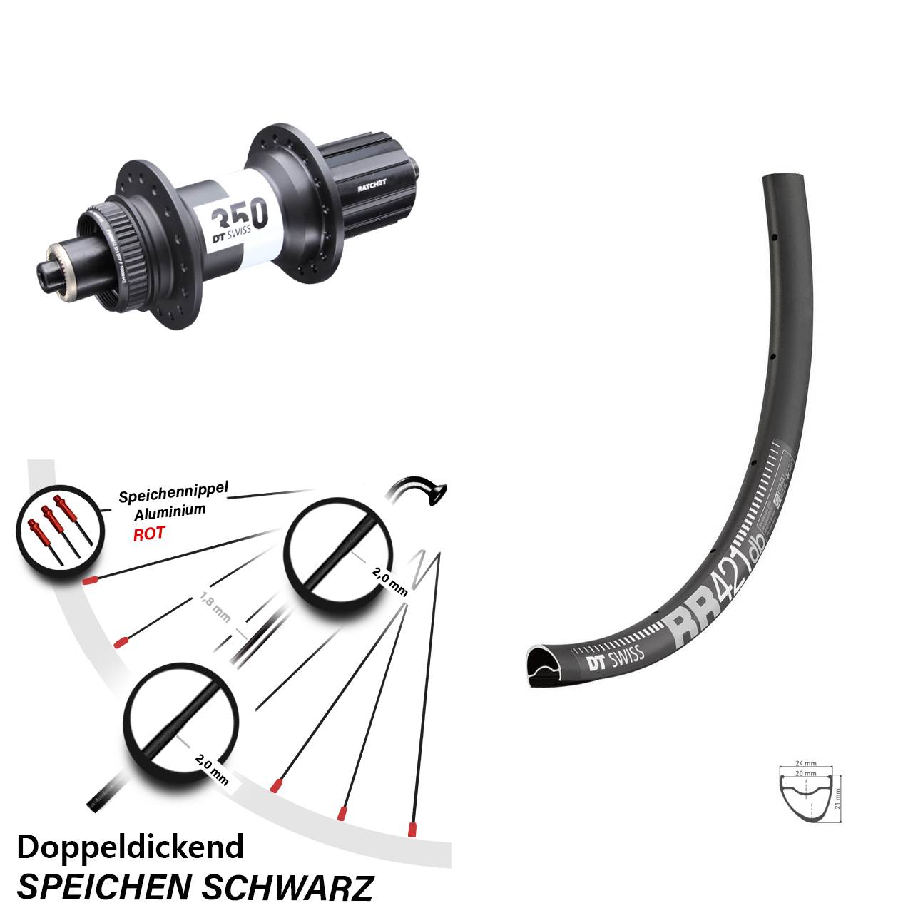 Hinterrad 28 Zoll RR 421 DT Swiss 350 Centerlock 5x135 mm Schnellspanner