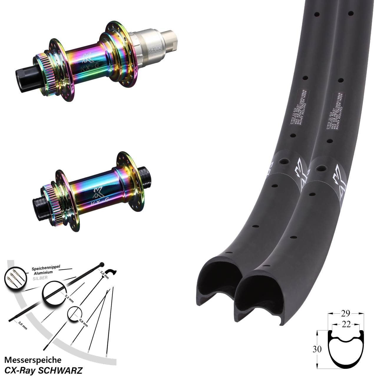 Disc Laufrad-Satz 12x100/142 29 Zoll KX-GRC Gravel Carbon Oilslick XDR CX-Ray