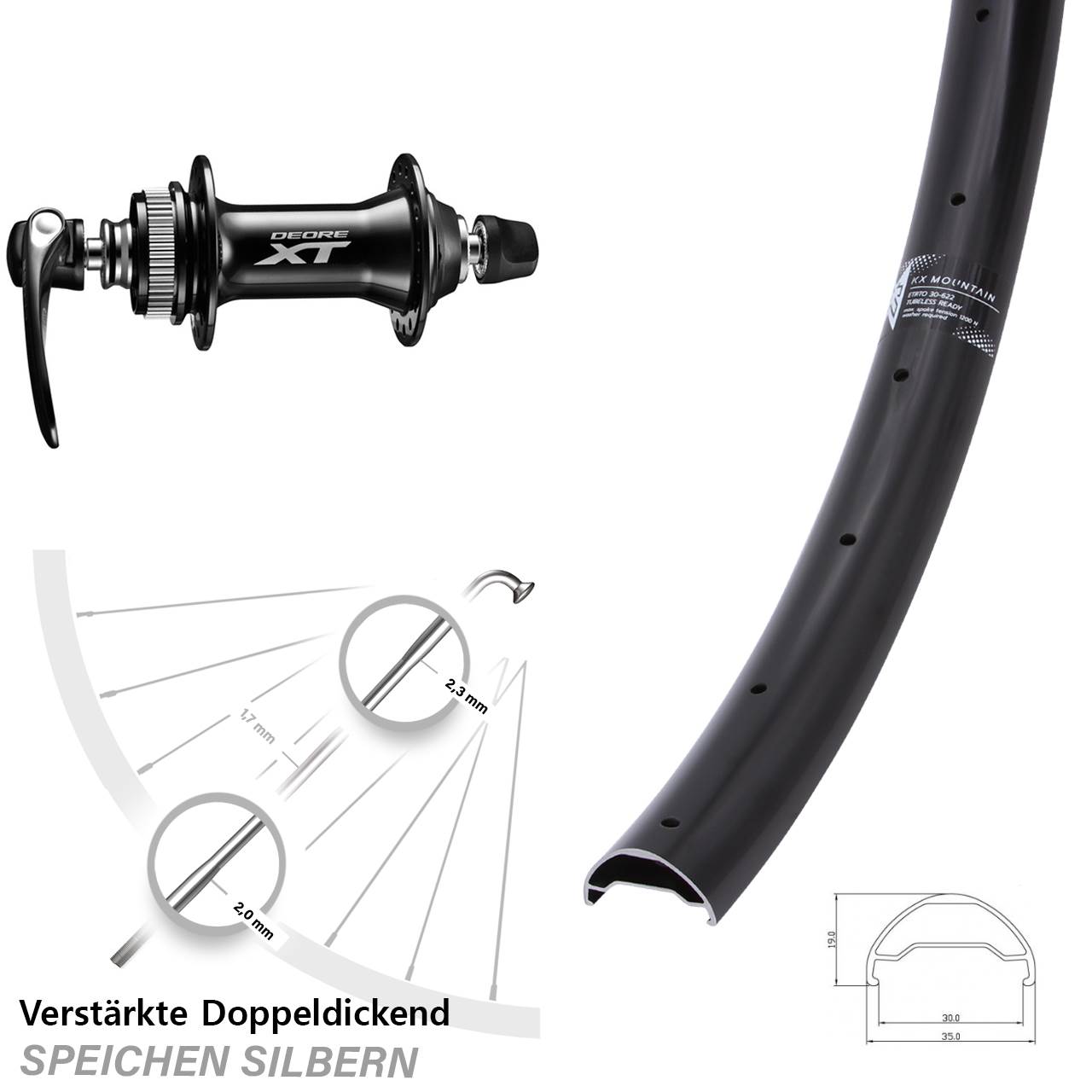 29 Zoll KX Mountain Shimano HB-M8000 Vorderrad Centerlock QR