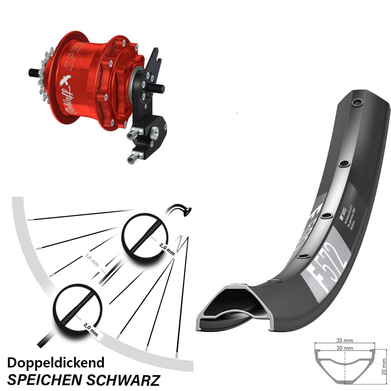 Hinterrad 29 Zoll DT Swiss F 572 Rohloff Speedhub 500/14 TS DB OEM2 Tandem rot